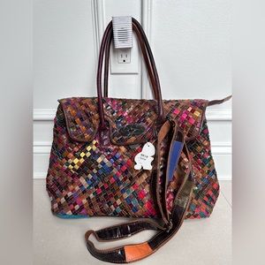 Mixed Leather Multi-color Woven Handbag